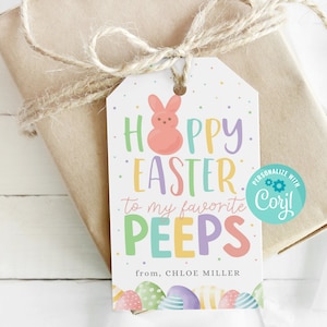 Hoppy Ostern Geschenkanhänger zum Ausdrucken, Sofort Download Fröhliche Ostern Geschenkanhänger, Personalisieren mit Corjl