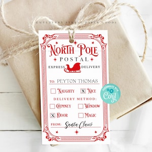 Etiqueta de presente personalizada do Papai Noel para impressão Download instantâneo Presente do Papai Noel Etiqueta de Natal para impressão Modelo de etiqueta de presente editável Corjl
