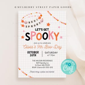 Editable Halloween Party Invitation Template Pink Halloween Birthday Invite Girly Friendship Bracelet  Printable Instant Download Corjl