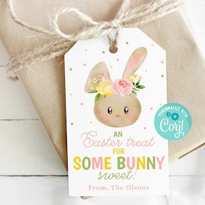 Gâterie de Pâques imprimable pour une étiquette cadeau lapin sucré, étiquette de gâterie de Pâques à téléchargement immédiat, modifiable avec Corjl, étiquette de panier de Pâques
