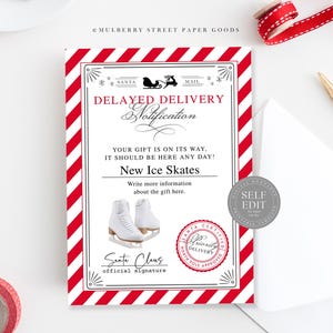 Plantilla editable de certificado de regalo retrasado Canva Descarga digital Tarjeta de regalo de Navidad personalizada Imprimible Regalo de último minuto Corjl