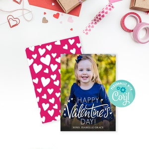 Cartão de Feliz Dia dos Namorados para impressão em sala de aula, editável com Corjl, 2,5 x 3,5 Cartão de Dia dos Namorados com foto personalizada,