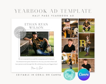Senior Recognition Ad, Half Page Yearbook Ad Template, Graduation Yearbook Advertisement, Editable in Corjl Or Canva, DIY Yearbook Ad