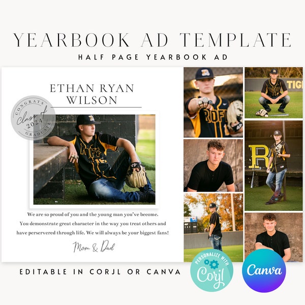 Senior Recognition Ad, Half Page Yearbook Ad Template, Graduation Yearbook Advertisement, Editable in Corjl Or Canva, DIY Yearbook Ad