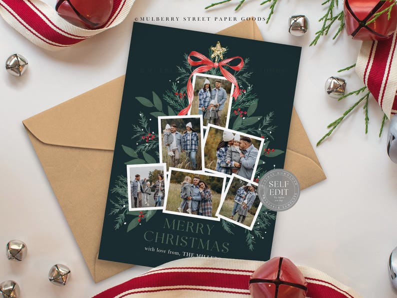 Editable Christmas Card Printable Digital Download Red Green Watercolor ...