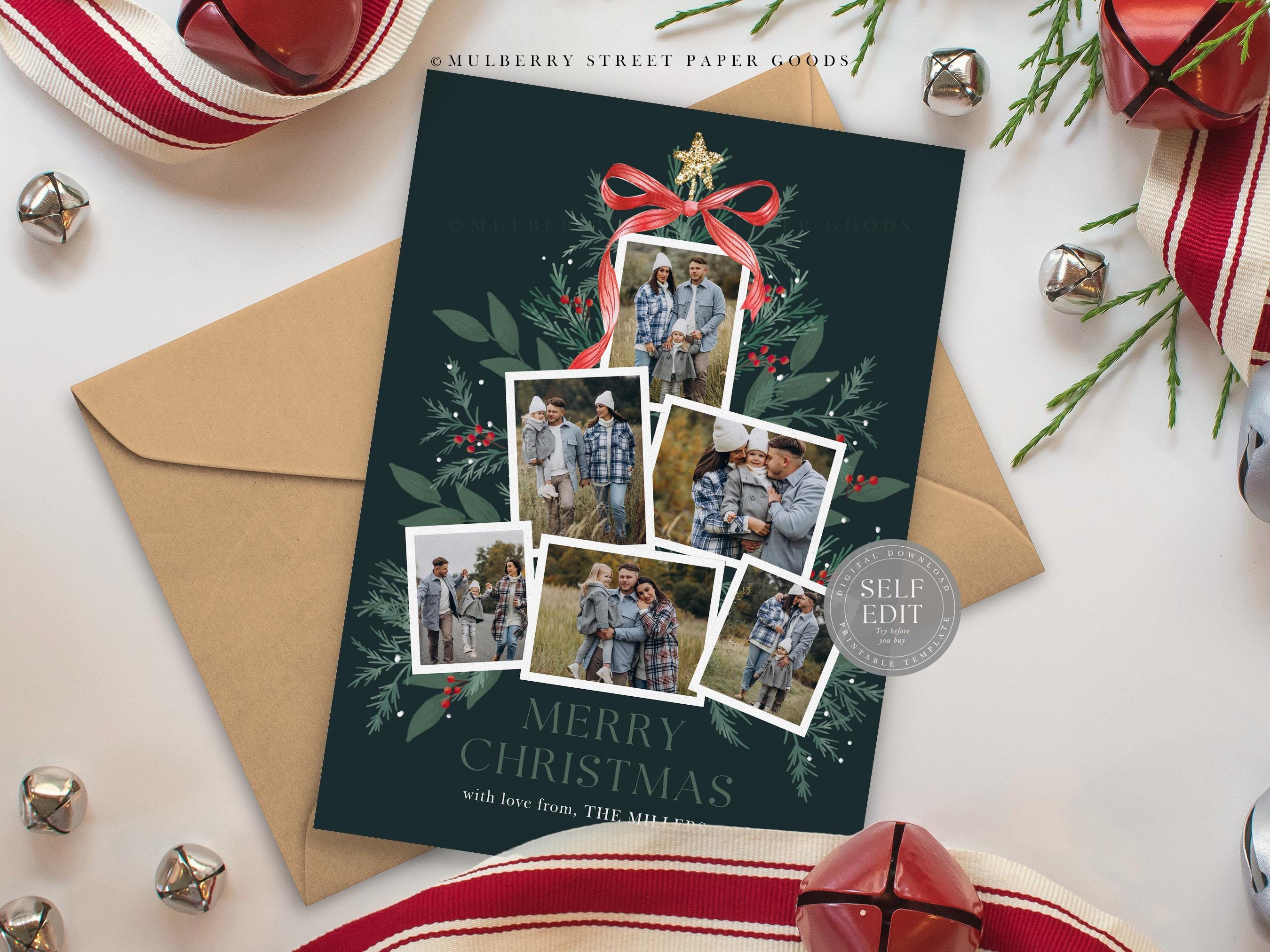 Editable Christmas Card Printable Digital Download Red Green Watercolor ...