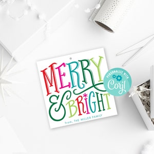 Sofortiger Download Merry and Bright Geschenkanhänger, bedruckbare Weihnachtsgeschenkanhänger, Personalisieren Sie Urlaubstag, Corjl,GT121