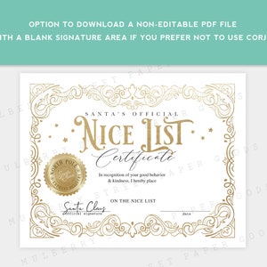Official North Pole Nice List Certificate Printable, Customizable Santa ...