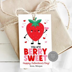 Étiquette-cadeau douce Saint-Valentin Baies Imprimable en téléchargement numérique pour salle de classe Saint-Valentin Fraise Saint-Valentin Cadeau Étiquette-cadeau PDF Corjl