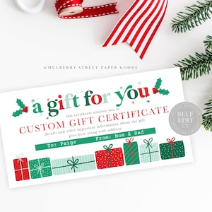 Chèque-cadeau de Noël modifiable Modèle canva Chèque-cadeau de Noël numérique personnalisé Téléchargement instantané imprimable Cadeau personnalisé Corjl