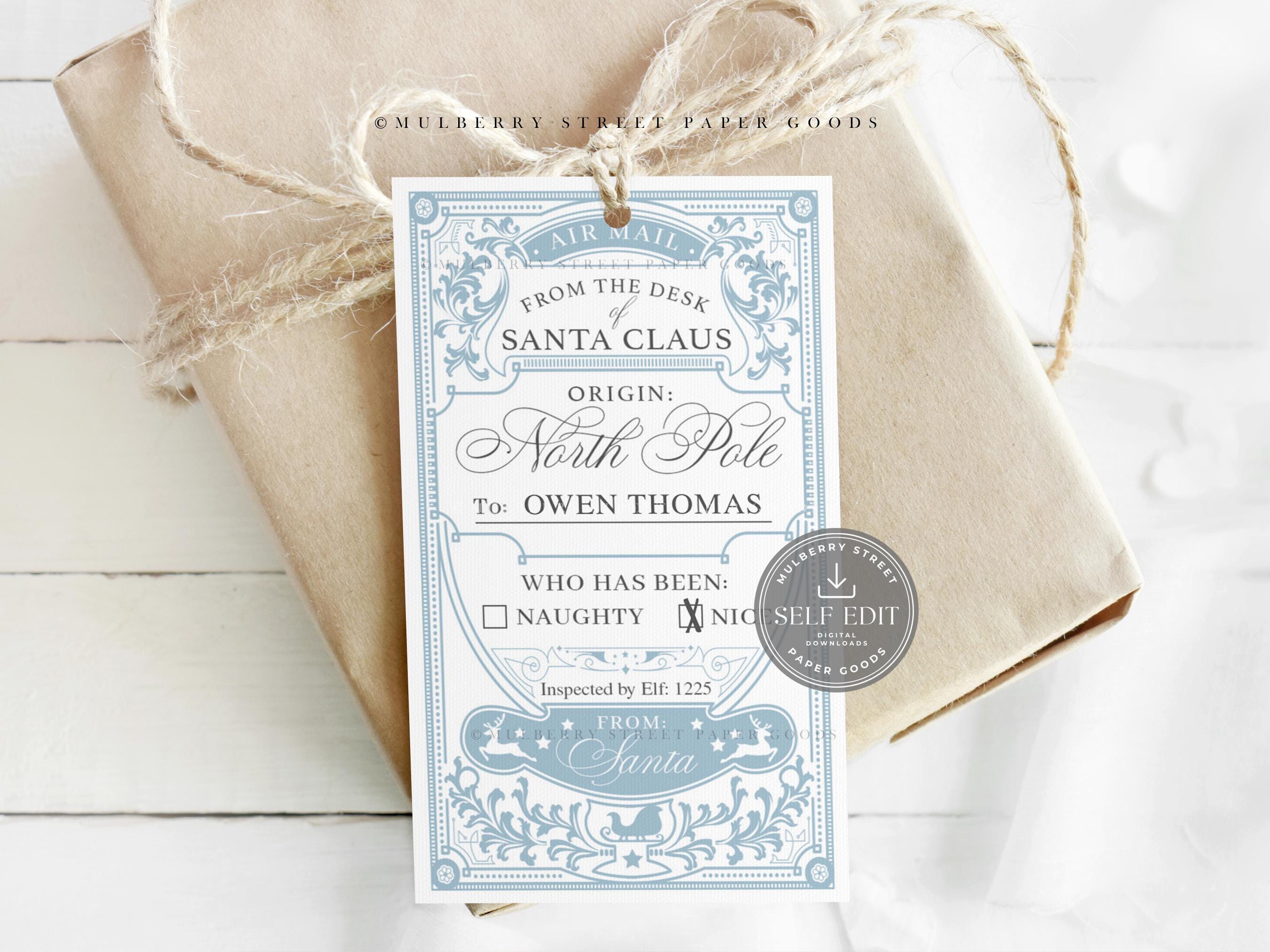 Printable Santa Gift Tag Digital Download Canva Template Blue Christmas ...