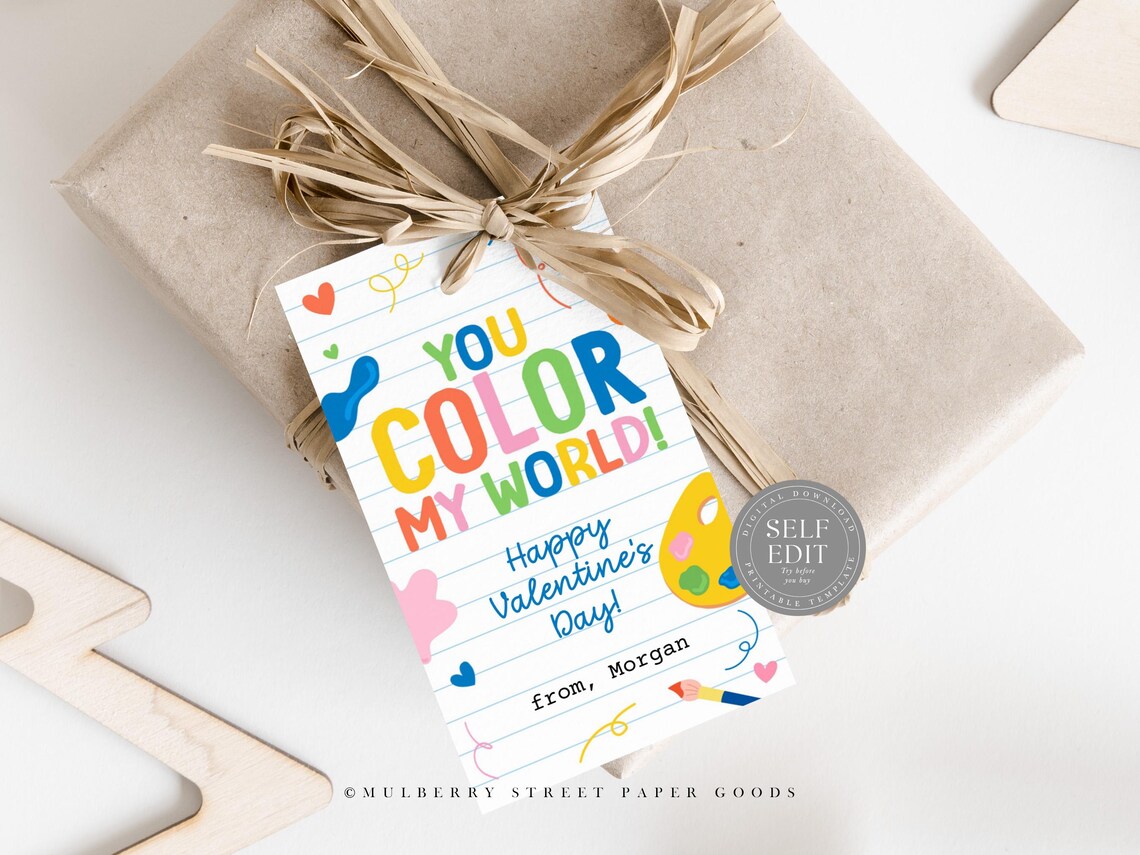 You Color My World Valentine Card Printable Art Supplies Classroom