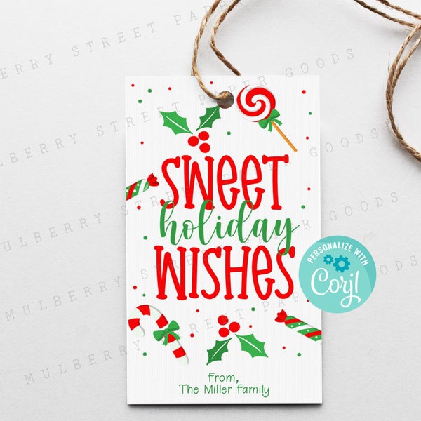Printable Sweet Holiday Wishes Gift Tag, Christmas Sweets Tag, Sweet Holiday Wishes Gift Tag, Edit with Corjl