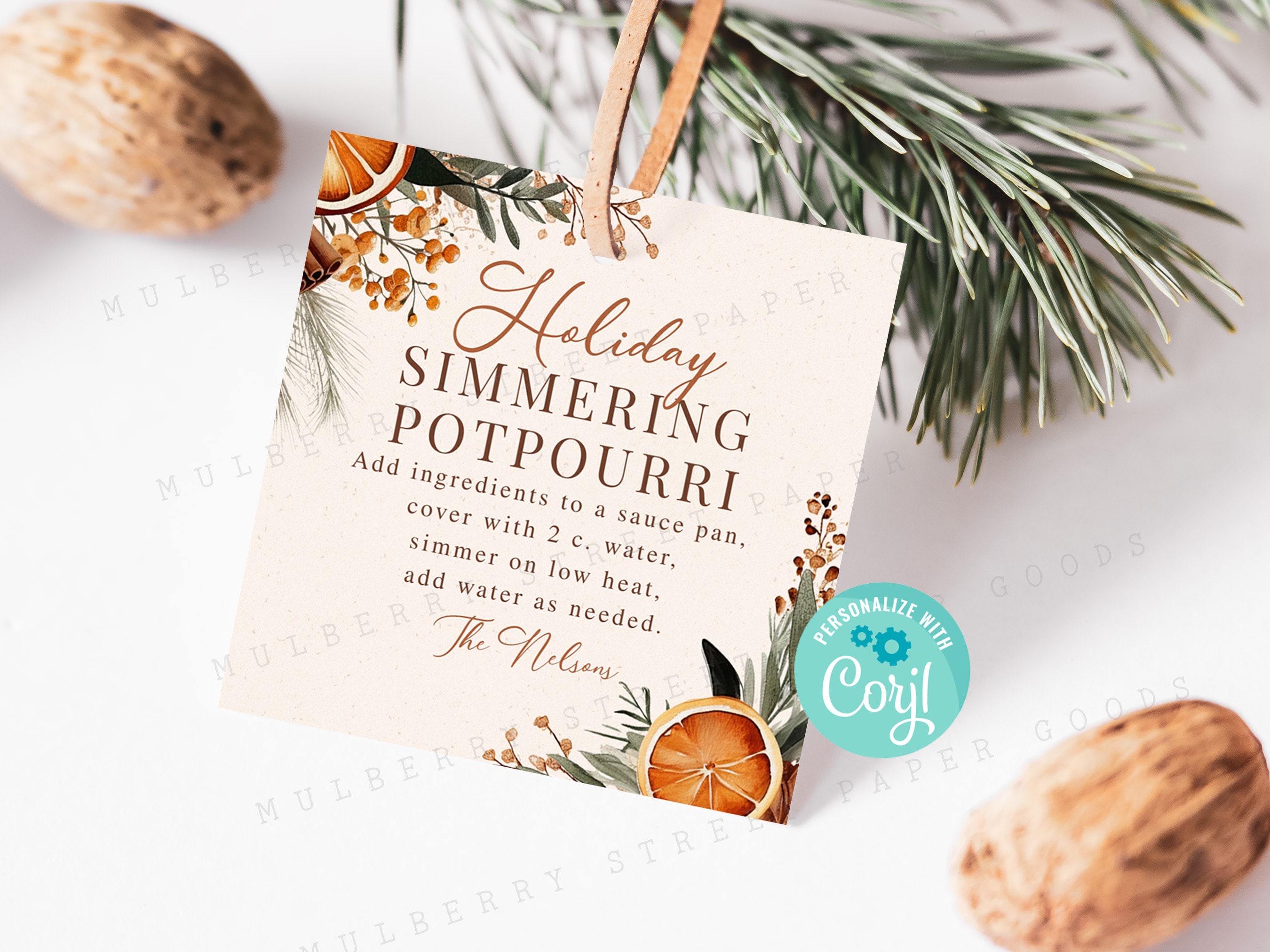 Crafters Cup Christmas Stovetop Potpourri Simmer Instruction Cards | 30 Pack | 2.5 x 2.5 Inches Square Card | Potpourri | White Christmas Design