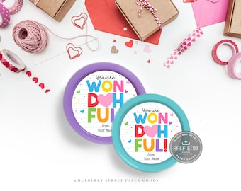Play Dough Valentine Stickers Gift Label Printable Digital Download Canva Template Classroom Valentine's Day