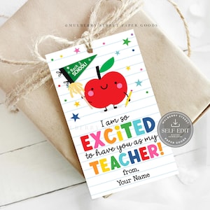 Back to School Teacher Gift Tag Canva Template, First Day Gifts, Digital Download
