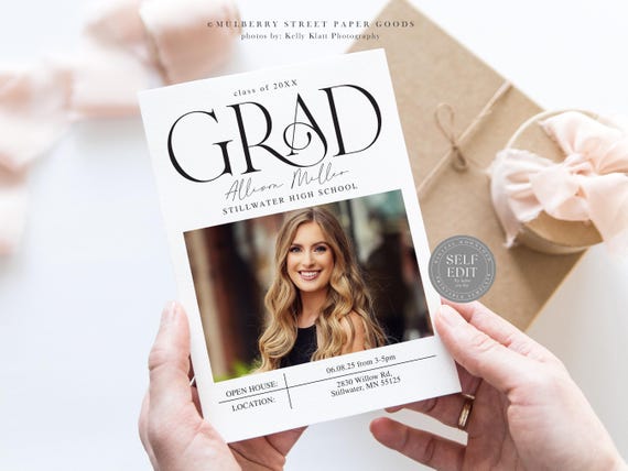 Editable Graduation Party Invitation Canva Template Modern Graduation Announcement Class of 2025 Grad Invite Template Downloadable Corjl