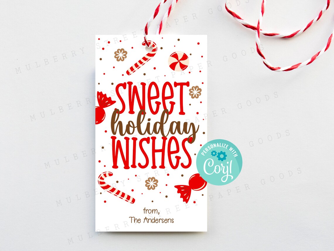 Printable Sweet Holiday Wishes Christmas Gift Tag, Candy and Cookies ...