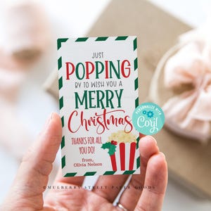 Editable Christmas Popcorn Gift Tag Printable Just Popping by to Wish ...