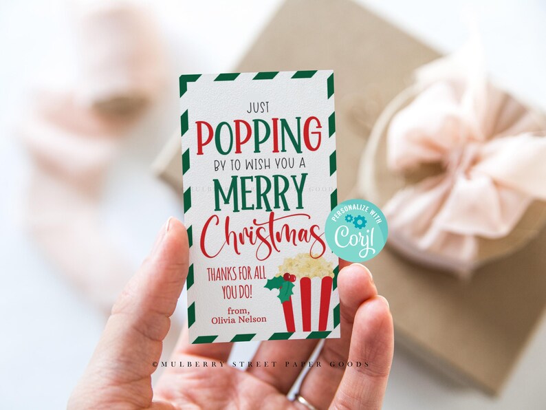 Editable Christmas Popcorn Gift Tag Printable Just Popping by to Wish ...