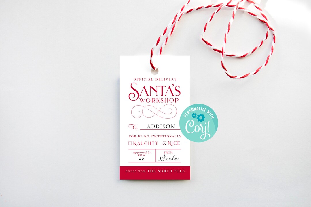Printable Santa Gift Tag, Personalized Santa's Workshop Gift Tag ...