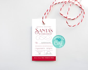 Printable Santa Gift Tag, Personalized Santa's Workshop Gift Tag, Editable with Corgl, GT118