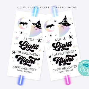 Modèle imprimable de porte-bâton lumineux d'Halloween, cadeau d'anniversaire pour la classe, cadeau pour la classe, un peu de lumière pour la nuit d'Halloween, carte 2,5 x 5, corjl