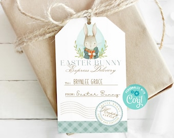 Printable Easter Bunny Express Delivery Gift Tag, Easter Bunny Printable Tag, Instant Download, Personalize with Corjl, Easter Basket Tag