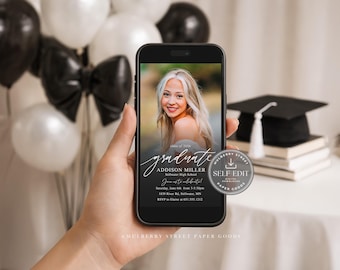 Mobile-Friendly Graduation Invitation Template, Editable Digital Invite, Corjl & Canva Grad Announcement