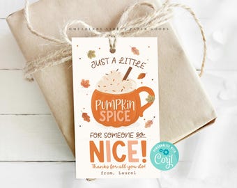 Instant Download Pumpkin Spice Gift Tag Printable Fall Pumpkin Latte Coffee Mug Gift Tag Teacher Nurse Coworker Staff Appreciation Gift Tag
