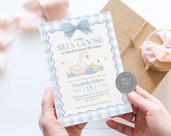 Editable Silly Goose Baby Shower Invitation Template A Little Goose Is About To Be On The Loose Baby Shower Canva Template Instant Download