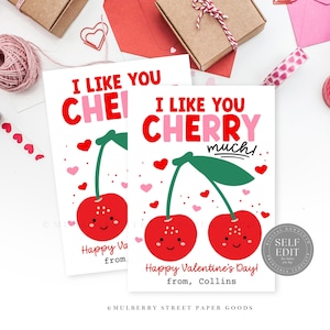 Cherry Valentine Card Printable Digital Download Cherry Classroom Valentine Template Instant Download PDF Valentine&#39;s Day Party Favor Corjl