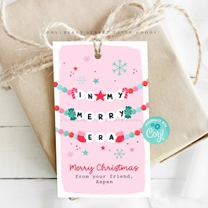 In My Merry Era Kerstcadeaukaartje Digitale download Roze kerst Vriendschapsarmband Geheim kerstcadeau Kerst Verjaardagsfeestje Gunst