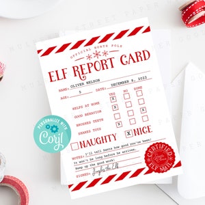 Printable Elf Report Card, Personalized Letter from Your Elf, Santa's Naughty or Nice List Report Card, Editable with Corjl
