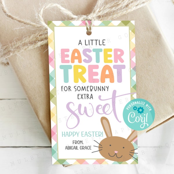 Printable Easter Treat for Somebunny Sweet Gift Tag, Instant Download Happy Easter Bunny Treat Bag Tag, Personalize with Corjl