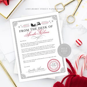 Carta editável do Papai Noel Modelo de carta personalizada do Papai Noel Canva Modelo de Natal para impressão Caixa de véspera de Natal Papai Noel Mail Corjl