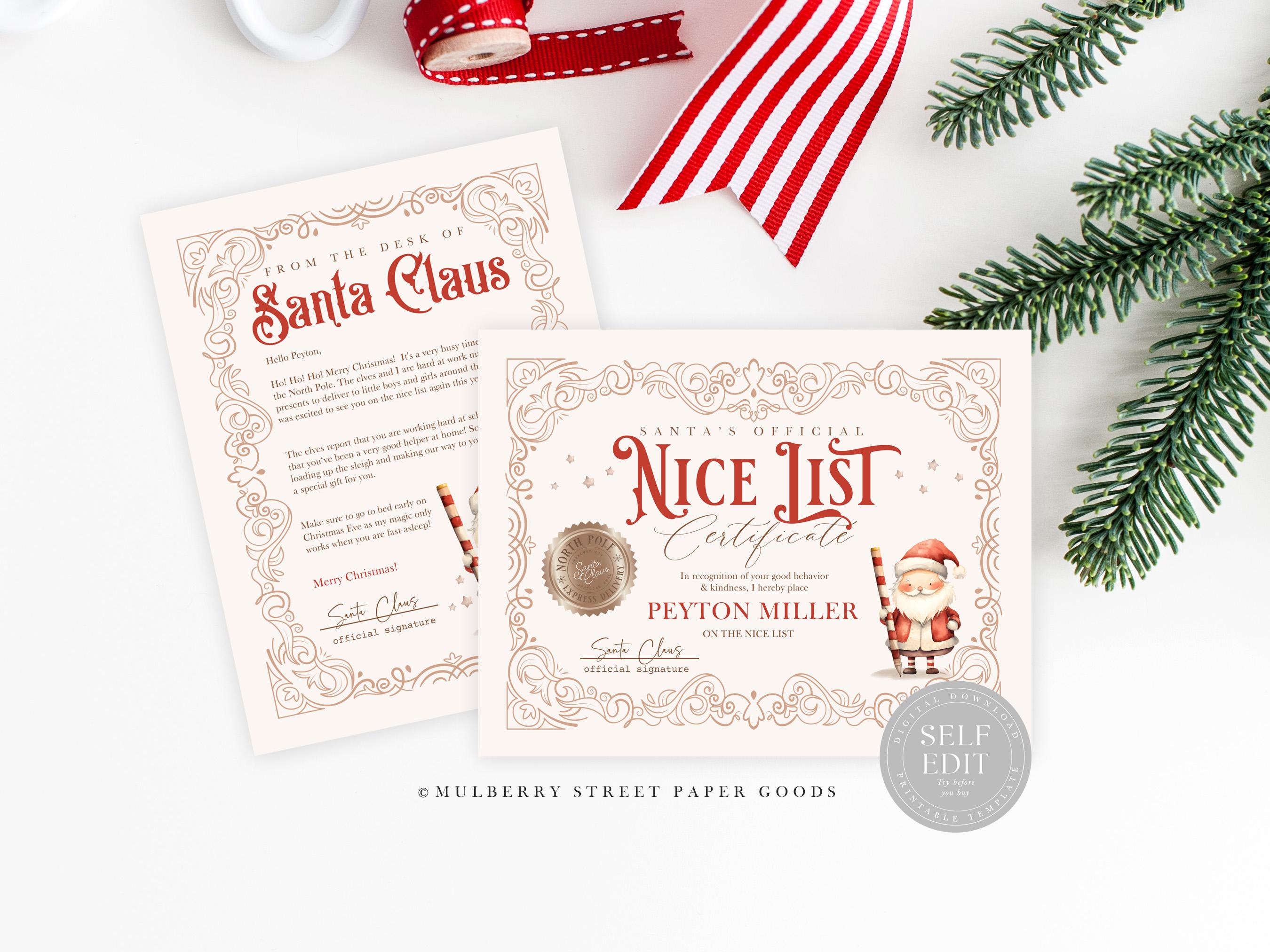 Editable Letter From Santa Canva Template Personalized Santa Nice List ...
