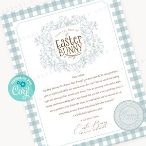 Plantilla editable de Canva de carta del conejito de Pascua. Carta personalizada del conejito de Pascua. Tradición de Pascua para niños. Edición de Pascua con Corjl.