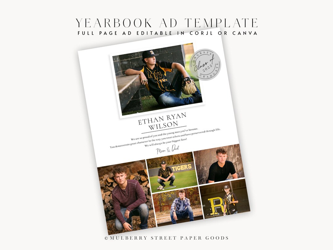 Editable Full Page Yearbook Ad Template Digital Download High School ...
