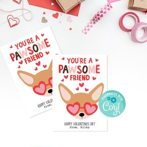 Cartão de Dia dos Namorados para Filhotes de Cachorro para Imprimir, Download Instantâneo Amigo Pawsome Valentine, Editável com Corjl