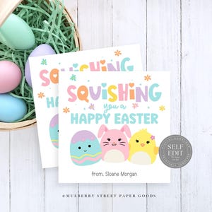 Etiqueta de presente de Páscoa feliz para você Imprimir presente de Páscoa Squishmallow para crianças Lembrancinha de festa de Páscoa Squishmallow Tag de Páscoa para download Corjl