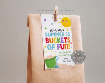 Etiqueta de regalo para el último día de clases, Cubos de diversión de verano, imprimible editable en Canva Corjl