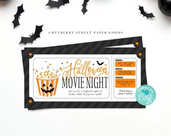 Mall för inbjudningsbiljett till Halloween-filmkväll (digital nedladdning)