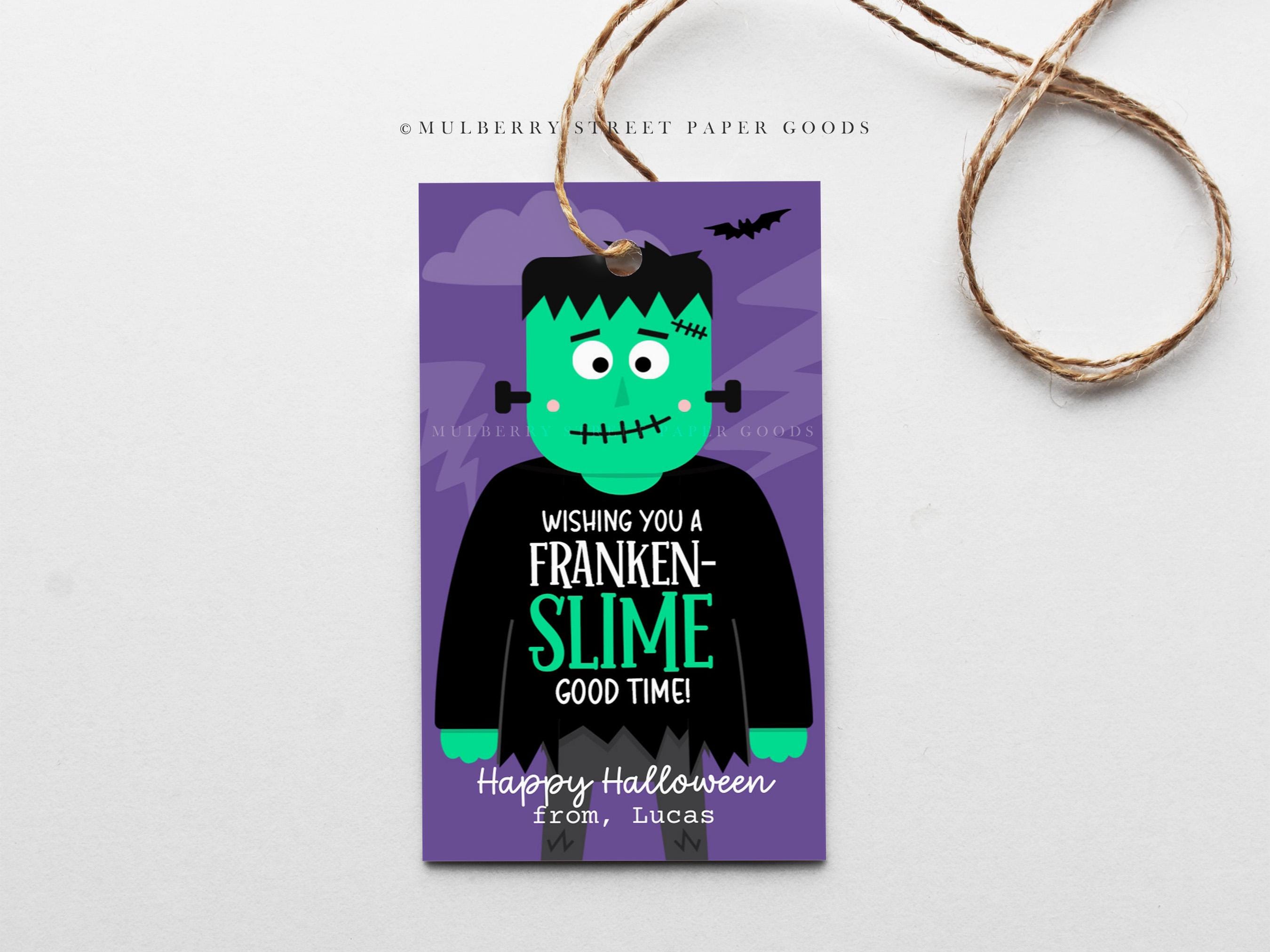 Halloween Slime Gift Tag Printable Frankenstein Halloween Noncandy Gift ...