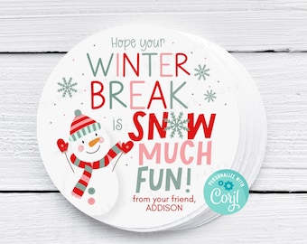 Printable Hope your Winter Break is Snow Much Fun Gift Tag, Square or Circle School Winter Break Treat Tag, Personalize with Corjl