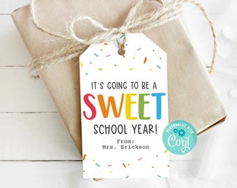 Etiqueta de regalo imprimible "Va a ser un dulce año escolar", etiqueta para el primer día de clases, etiqueta imprimible de bienvenida de regreso a la escuela