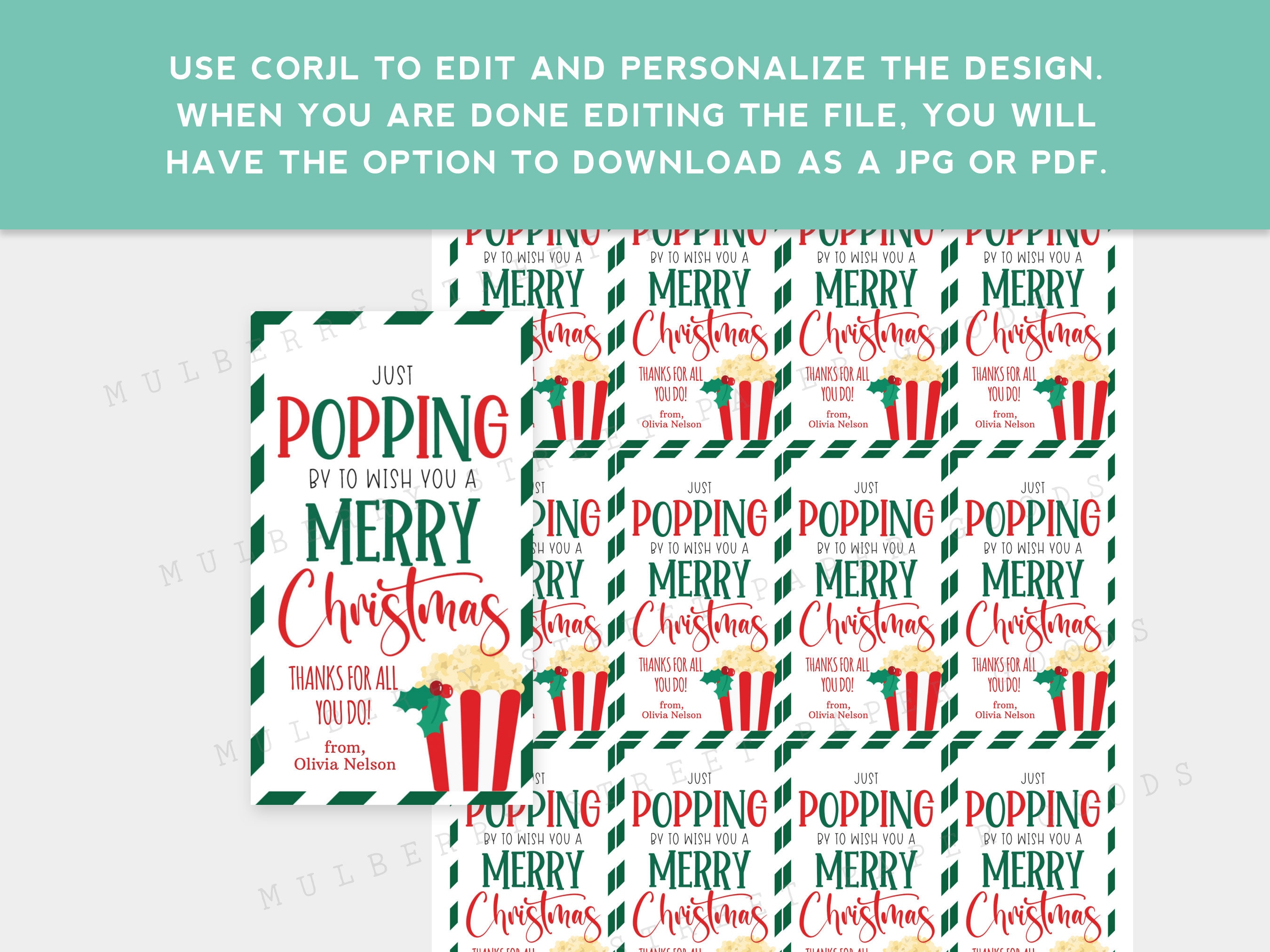 Printable Popcorn Merry Christmas Gift Tag Just Popping by to - Etsy