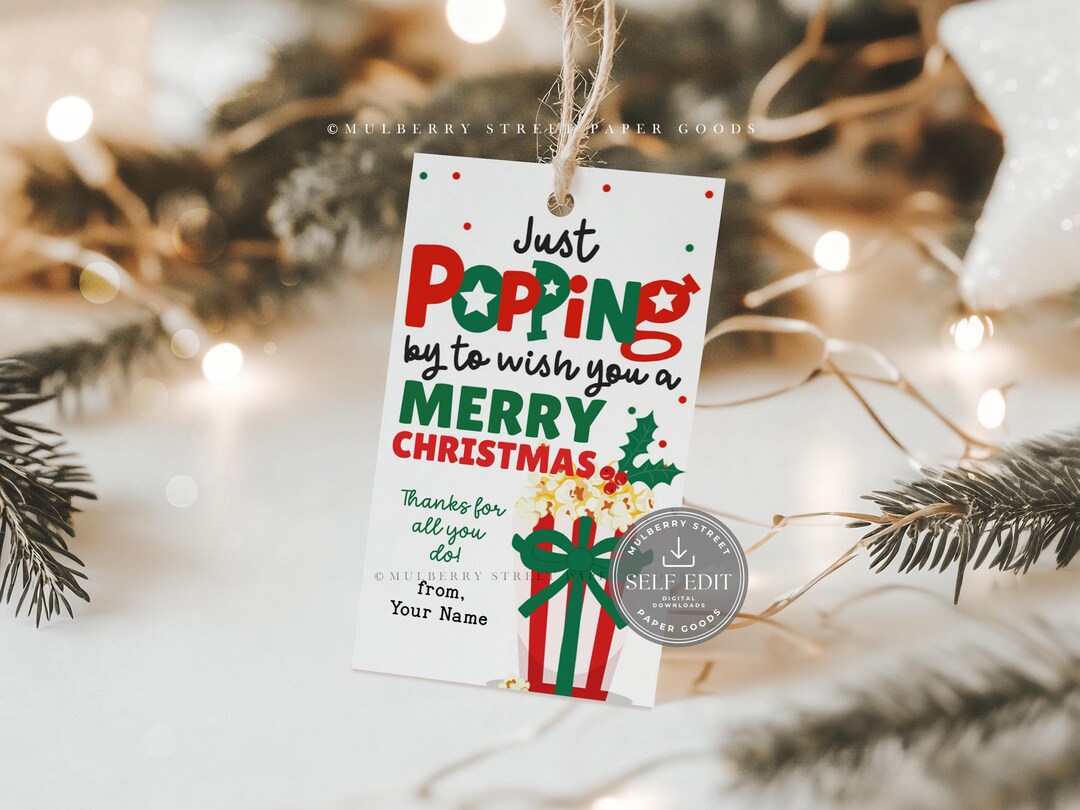 Editable Christmas Popcorn Gift Tag Printable Digital Download Canva ...