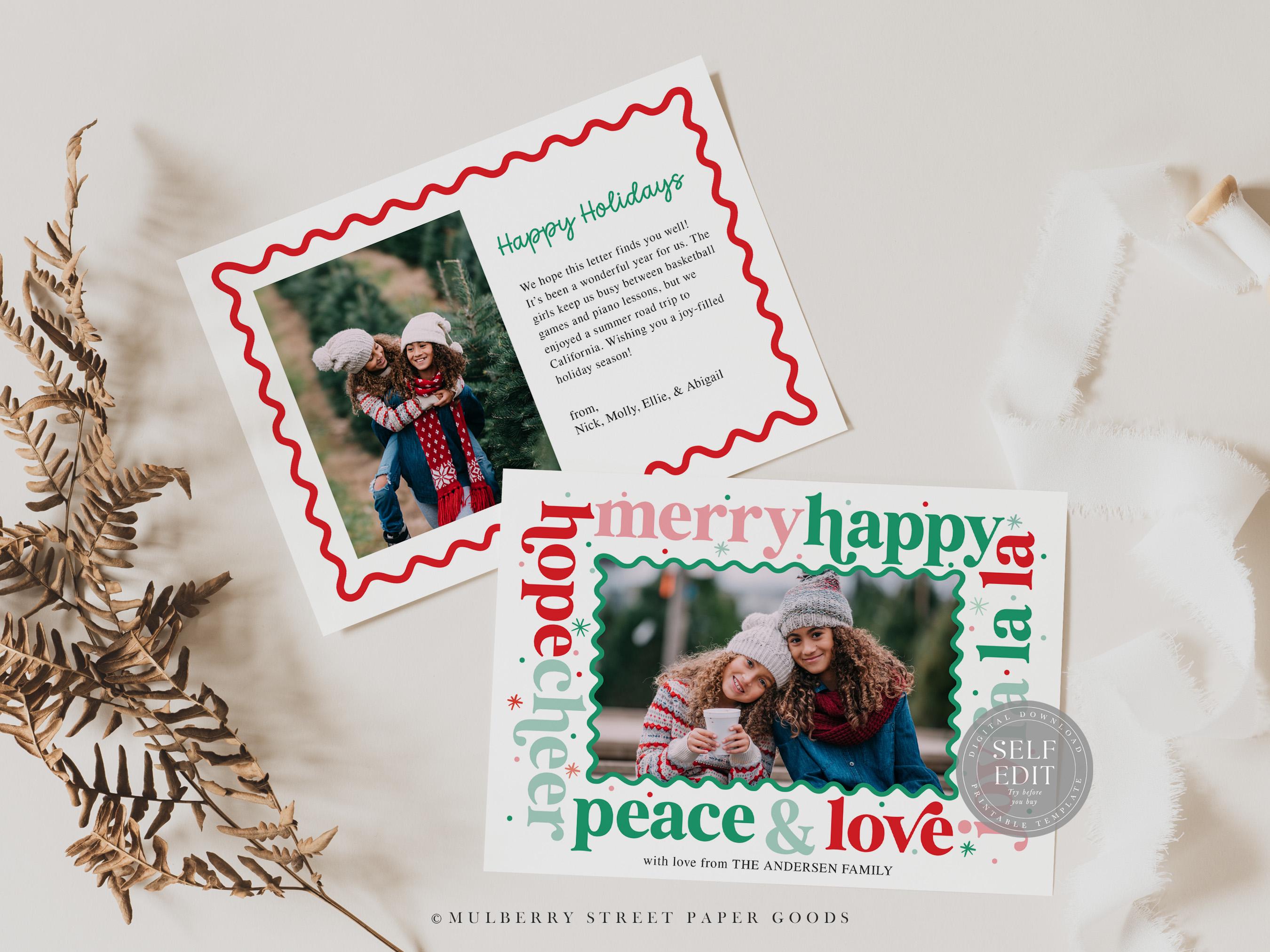 Editable Christmas Card Printable Digital Download Bright Modern Photo ...