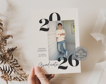 Editable Graduation Announcement Template Graduation Party Invitation Canva Template Editable Grad Card  Class of 2026 Graduation Invitation